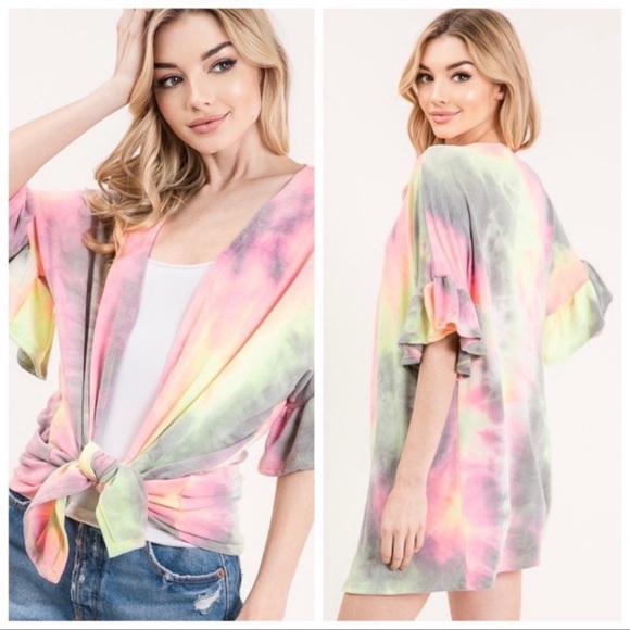 Danalli Tops - Grey tie-dye kimono cardigan